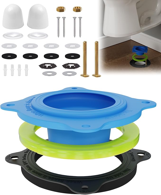 Elastic Wax Ring Toilet Repair Kit - No Wax Mess Installation, Premium Toilet Seal and Gasket Replacement - Fits 3"/4" Drain Pipes, DIY and Professional Toilet Repair Solution
