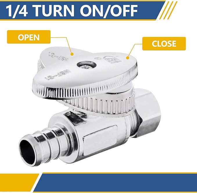 Straight Stop Valve,1/2 Inch Pex X 3/8 Inch OD Compression Straight Shut-off Valve with 1/4 Turn on/off (Pack of 2,ASTM F1807)(VALVE085)