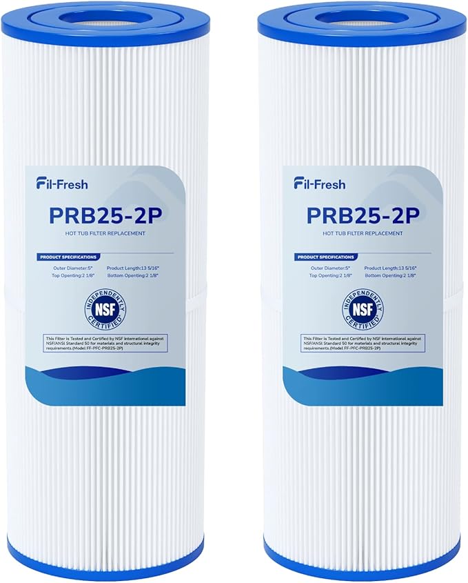 Fil-fresh 5×13 Drop-in Hot Tub Filter Replacement for Pleatco PRB25-IN, Spa Filters Replace Guardian 413-106, Unicel C-4326, Filbur FC-2375, FC-2370, 25 Sq. ft, 2-Pack