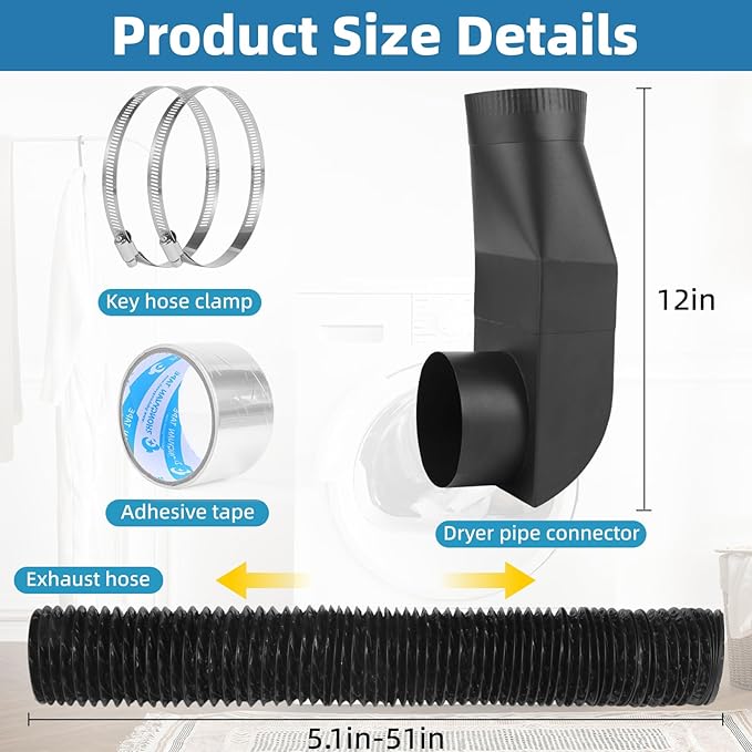 Upgrade stainless steel Periscope Dryer Vent,90° elbow straight out kit,Suitable for all 4-inch dryer vents,tight spaces exhaust duct,telescoping vent&dryer vent hose and clamps to connect it all