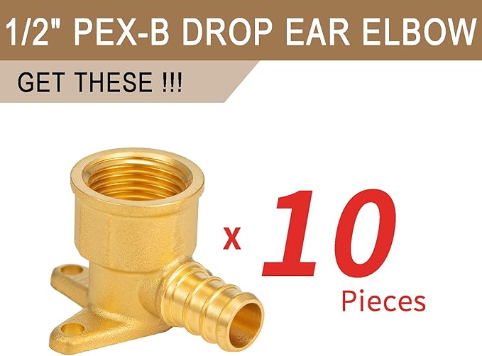 [10 Pieces] Lingmfg Pex Fittings 1/2 Inch Female Drop Ear Elbow 90 Degree, 1/2 Inch Female Thread x 1/2" Pex F1807 Crimp Brass