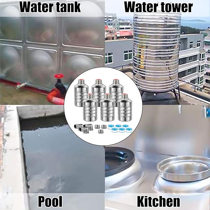 JUXILPP 6pcs 304 Stainless Steel Automatic Float Valve 1/2" and 3/4" Connection Types Precise Control Water Level Controller Water Level Control Float Valve for Sink for Water Tank Livestock Troughs