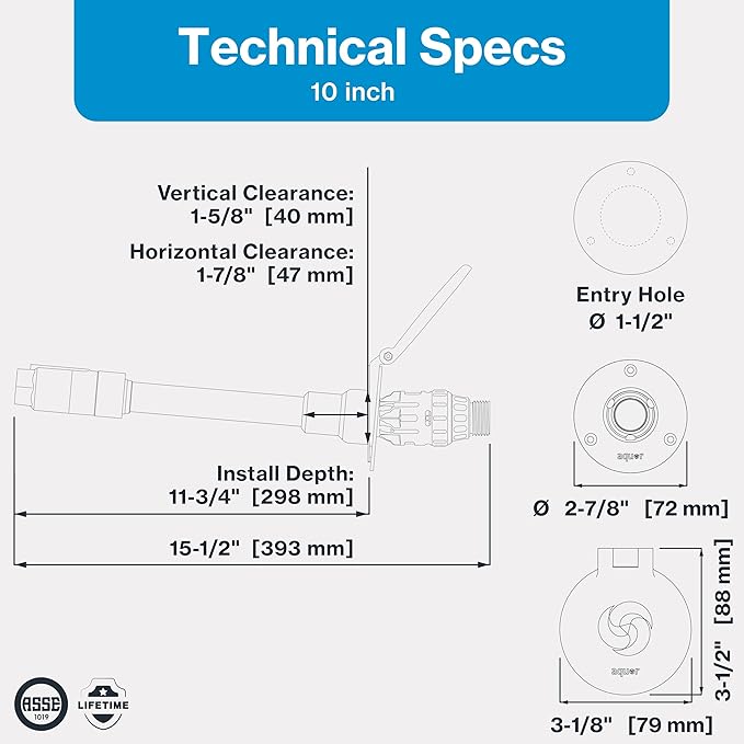 Aquor House Hydrant V1+ Frost Free Outdoor Faucet, Anti Siphon Valve with Quick Connect, Frost Proof Flush Wall Hose Bib, 10 inch Stem, 11-3/4 inch Install Depth, Slate Gray