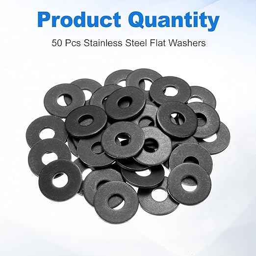 uxcell 50Pcs M10 Fender Washers, Carbon Steel Flat Washer 30mm OD, 2.5mm Thickness, Metal Gasket for Screws and Bolts, Black Oxide