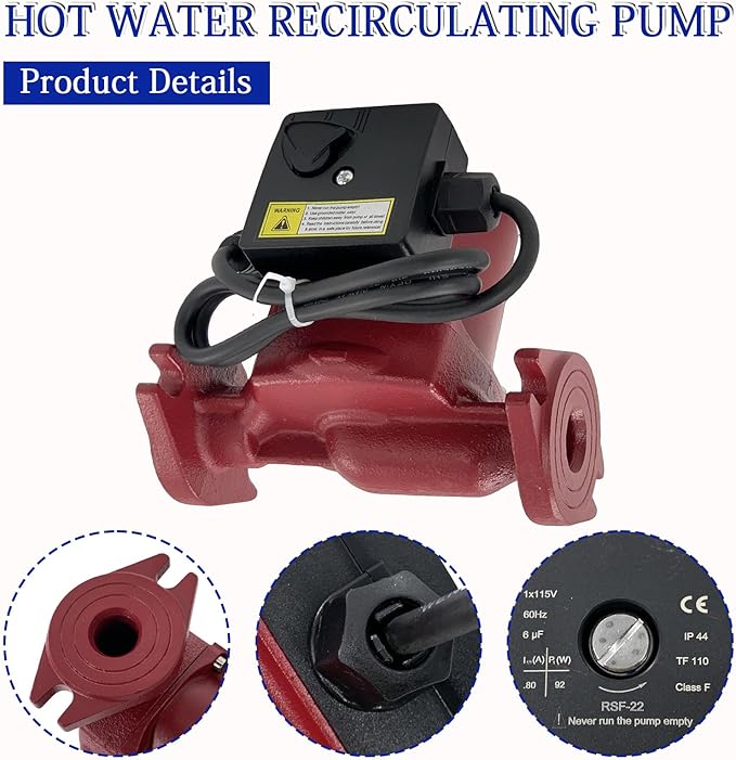 103252LF Hot Water Circulator Pump, 115V 1/25 HP 1" NPT - Compatible with Bell & Gossett NBF-22 Recirculating Pump