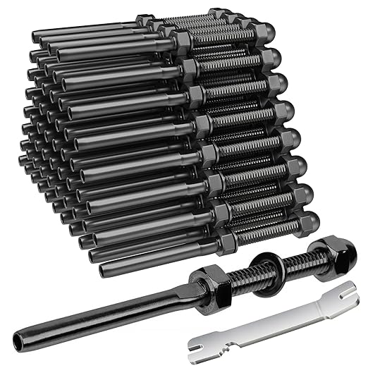BLIKA 50 Pack Black Cable Railing Swage Threaded Stud Tension End Fitting Terminal for 1/8" Deck Cable Railing, T316 Stainless Steel, Black Cable Railing tensioner 1/8" for 2"x2" Wood/Metal Post