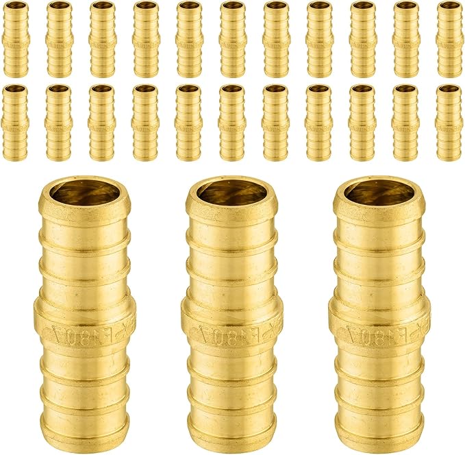 25-Pack PEX Fittings Niikappu 1/2"x1/2" Pex Straight Coupling, Brass Crimp Pipe Fittings for PEX Pipes, ASTM F1807