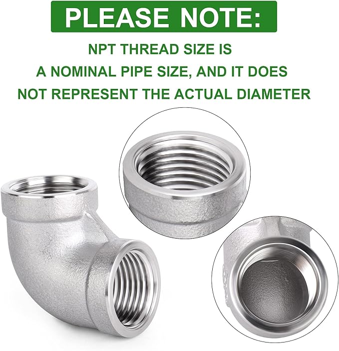 TAISHER 5PCS 304 Stainless Steel 90 Degree Elbow Fittings, 1 Inch NPT Female Pipe to 1 Inch NPT Female 304 Stainless Pipe Fitting
