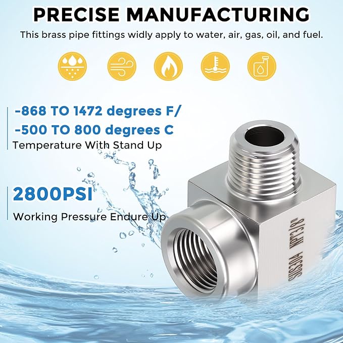 Pack of 2, 1/4" FeMale NPT to 1/4" Male NPT Solid 304 Stainless Steel Barstock Street Elbow, Forged Pipe Fitting for Pipe Repair, Bathroom Remodel, Tool Extensions, Compression