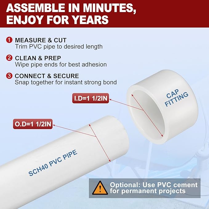 5Pcs 1 1/2" PVC External End Cap Fitting, SCH40 Furniture Grade PVC Pipe Plug Adapter, Pipe Cover Fittings for DIY Project, Irrigation System, Plumbing Framework, Garden Structures