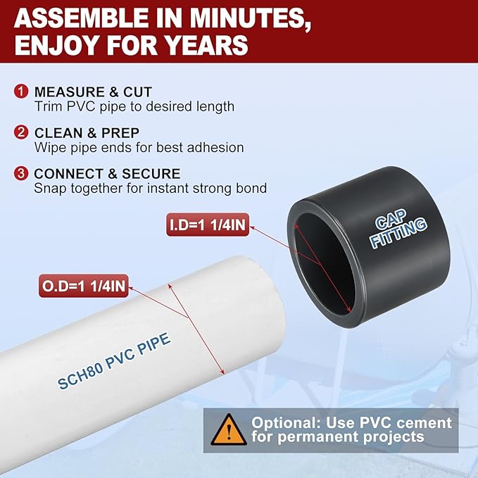 2Pcs 1 1/4" PVC External End Cap Fitting, SCH80 Furniture Grade PVC Pipe Plug Adapter, Pipe Cover Fittings for DIY Project, Irrigation System, Plumbing Framework, Garden Structures