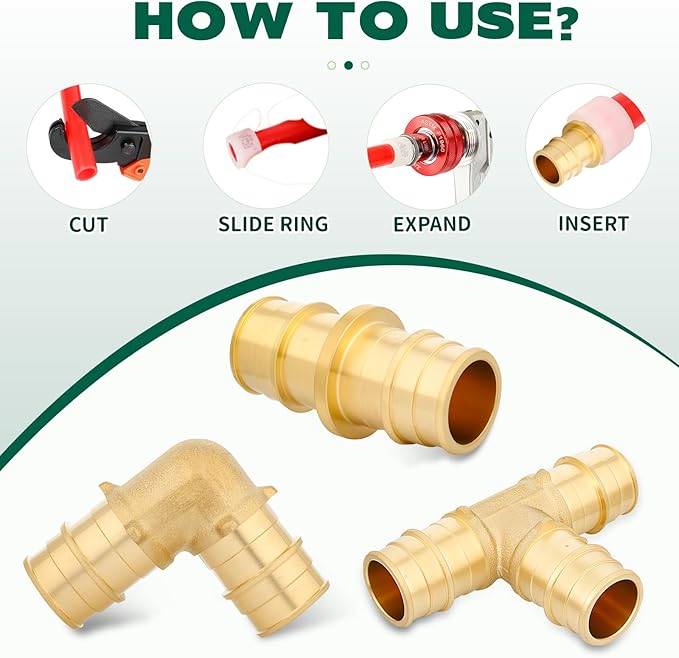 3/4 Inch PEX-A Expansion Coupling Fittings, Brass Straight Connector, PEX-A Pipe Fitting, Lead-Free Brass Plumbing Fittings for Hot and Cold Water, Potable Water (10-Pack)