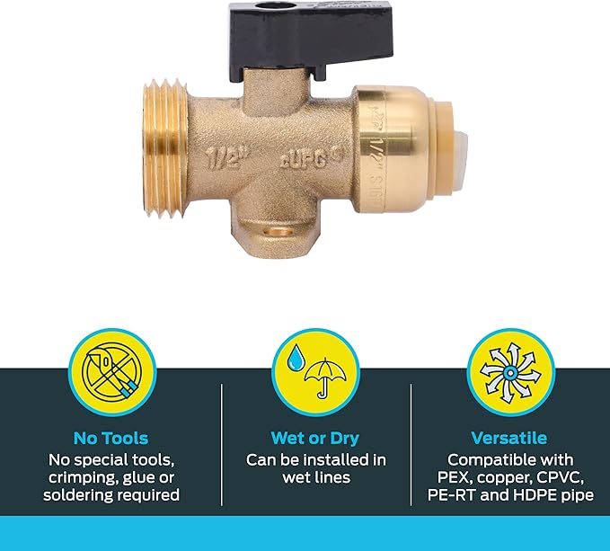 SharkBite 1/2 Inch x 3/4 Inch MHT Washing Machine Straight Valve, Push to Connect Brass Plumbing Fitting, PEX Pipe, Copper, CPVC, PE-RT, HDPE, 25559LF