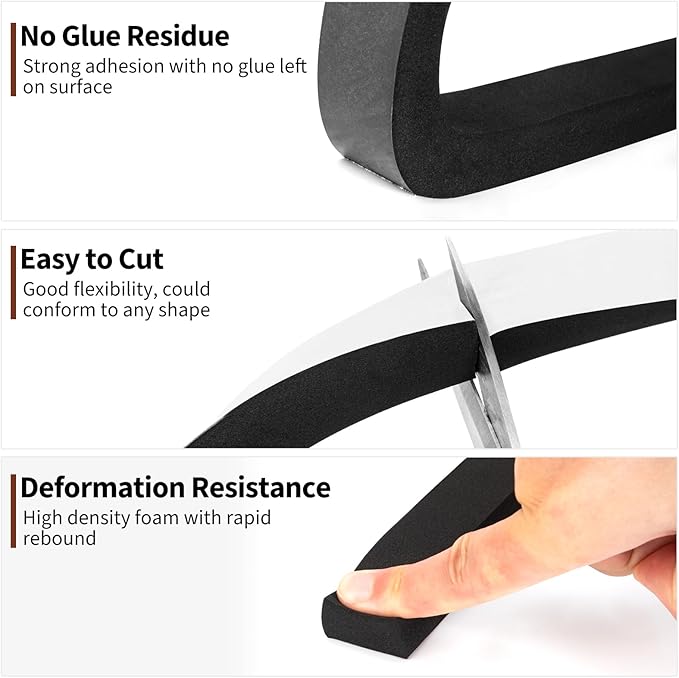 Yotache Foam Weather Stripping 1" x3/4", Insulation Foam Strips with Adhesive for Door,Automotive,Air Conditioner Seal, 2 Rolls x 6.5 Ft Each, Total 13 Feet Long
