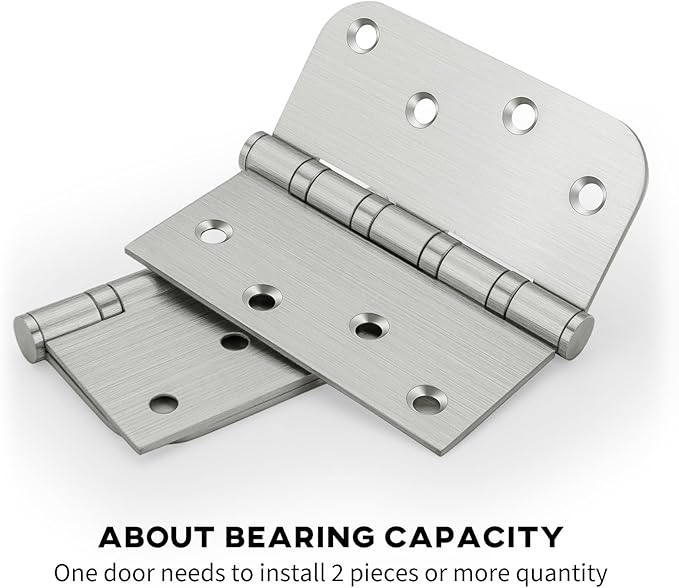 Door Hinges Brushed Nickle 3 Pack 4 x 4 Inches Ball Bearing Door Hinge Heavy Duty Stainless Steel Hinges for Interior & Exterior Doors Square & Round Corners