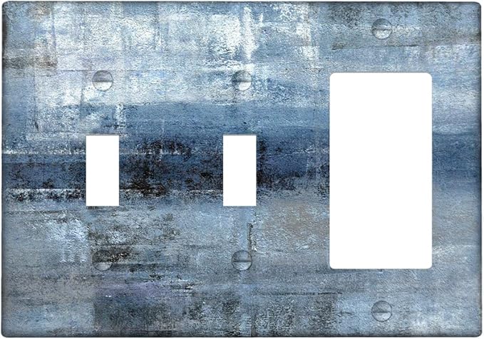 Blue Grey Light Switch Cover 3 Gang Decora/Toggle Decorative Wall Switch Plates Abstract Art Wallplates Outlets Cover for Kitchen Bedroom Decor