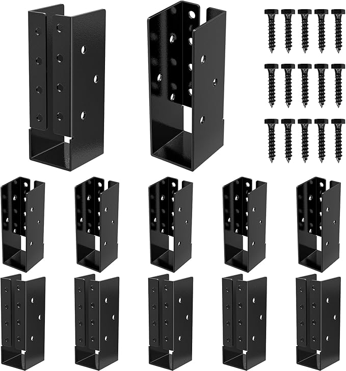 12-Pack 2"x6" Outdoor Concealed-Flange Joist Bracket with Screws - Q235B Steel Powder Coated Mount Light Joist Hangers for Beam, Swing, Handrail, Fence