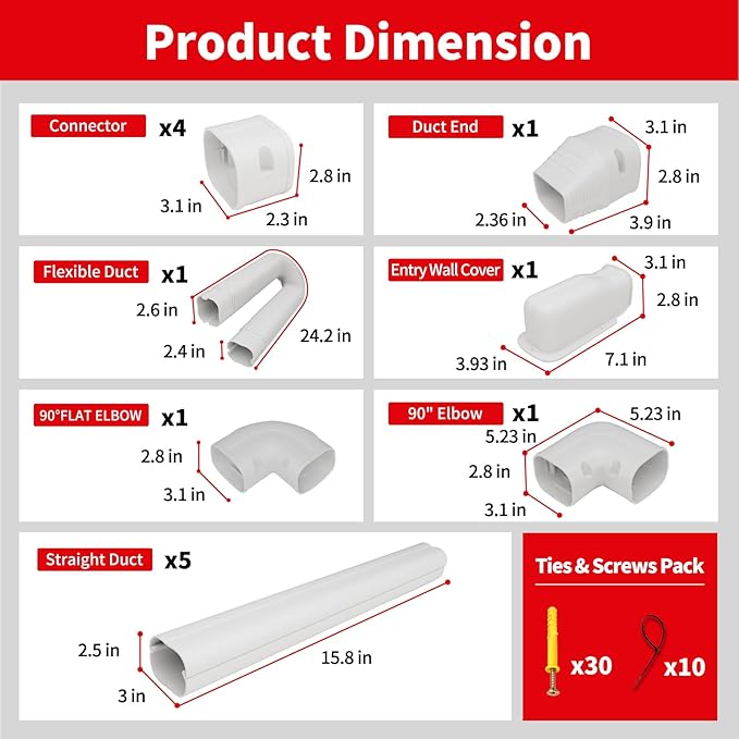 Mini Split Line Set Cover Kit,15 Pcs PVC Pipe Guard Removable Panels Copper Protection, for Minisplit and Heat Pump,6.5 Ft Decorative PVC Slim Line Cover