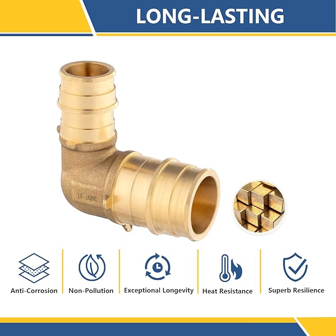 1 X 3/4Inch PEX-A Expansion Fittings,F1960 Brass Elbow,PEX Expansion Fittings Elbow For Pex A Tubing（100 PACK)(PEX1960039-100Pack)