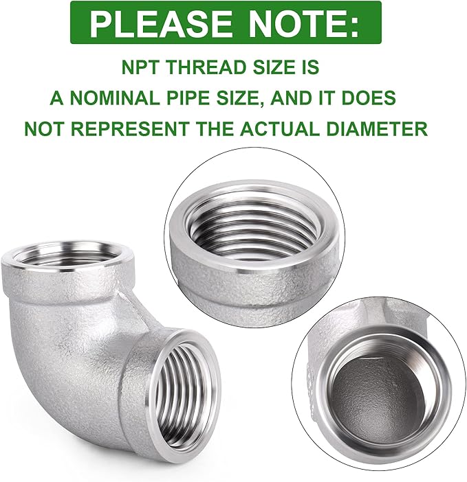 TAISHER 5PCS 304 Stainless Steel 90 Degree Elbow Fittings, 1/4 Inch NPT Female Pipe to 1/4 Inch NPT Female 304 Stainless Pipe Fitting