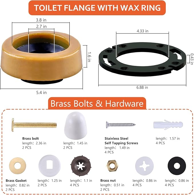 Toilet Flange Repair Kit with Extra Thick Wax Ring for Toilets Install or Leaking Toilet Wax Ring Replacement Kit Include Mounting Hardware Fits 3-inch or 4-inch Waste Lines