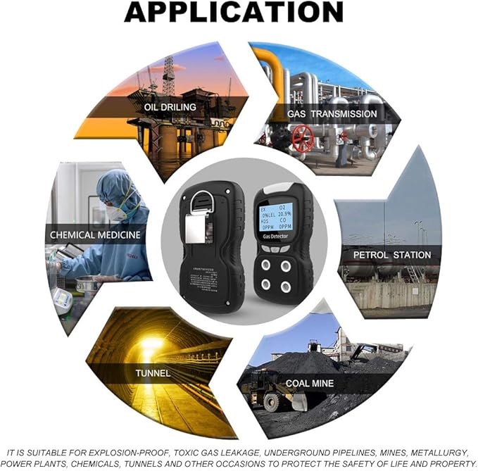 Portable Gas Detector, Gas Clip 4 Gas Monitor Meter Tester Analyzer, Rechargeable LCD Display Sound Light Shock Air Quality Tester, 2 Year Detector…