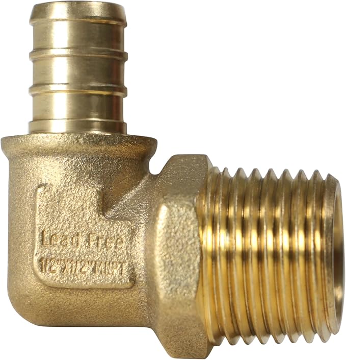 2 Pieces XFITTING 1/2" Pex x 1/2" Male NPT Threaded Elbow, 90 Degree Brass Crimp Fitting - Brass, Full Port