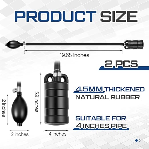 2 Sets 4 Inch Sewer Test Plug with Hand Pump, Inflatable Pipe Plug Balloon Plumbing for Toilet & Shower Drain