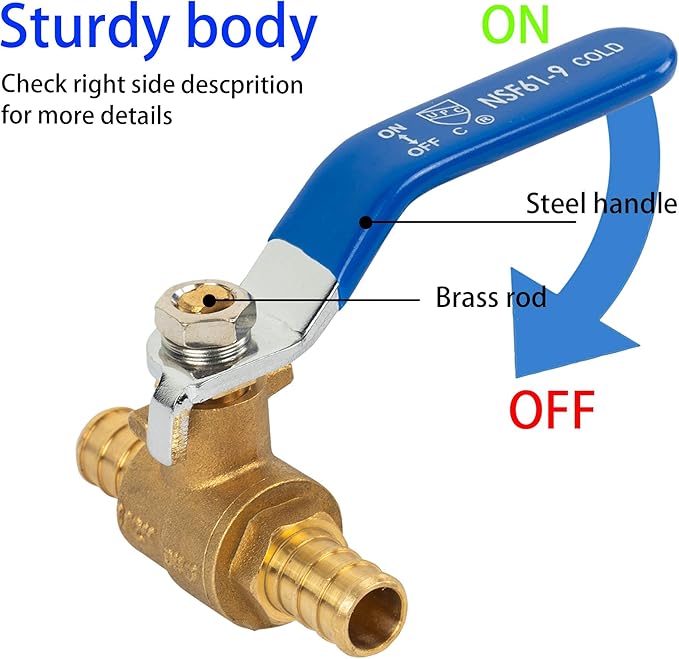Hourleey 10 Pieces 1/2 Inch Pex Brass Full Port Shut Off Ball Valve HOT AND COLD, Quarter Turn HOT (RED) COLD (BLUE) of Brass Water Stop Shutt off