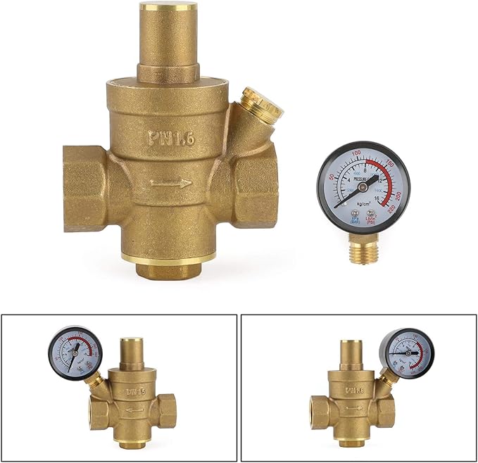 Topteng DN15 Brass Adjustable 1/2" Water Pressure Regulator Reducer With Gauge Meter
