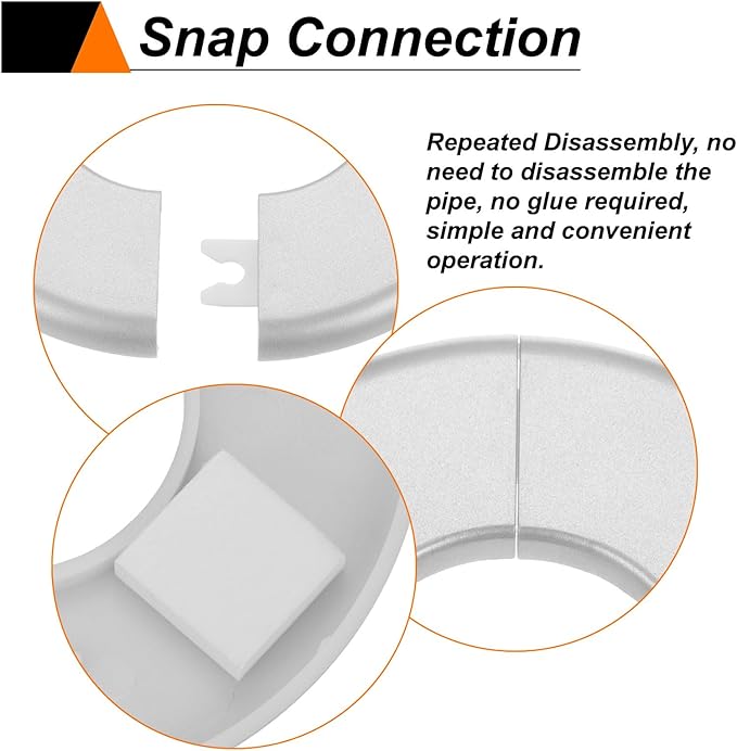 HARFINGTON 2pcs Wall Split Flange 78mm/3.1" Self-Adhesive Plumbing Cover Plates ABS Plastic Round Escutcheon Plate Buckle Design for Water Pipe Bathroom Kitchen Decoration, Silver Tone