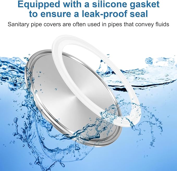 uxcell Stainless Steel Sanitary Fitting Clamp End Cap 3.5" (91mm) Solid Tube End Cap with Silicone Gasket for Food Beverage Cosmetics Factory Pipes