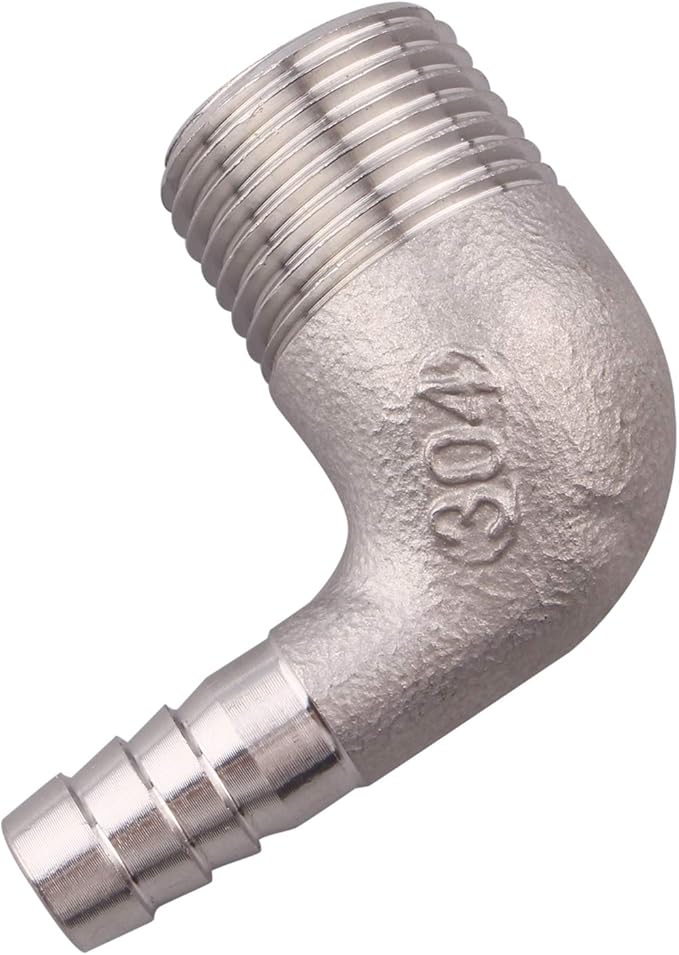 DERNORD 3/8" Hose Barb x 1/2" Male NPT Stainless Steel 90 Degree Elbow- Home Brew Pipe Fitting