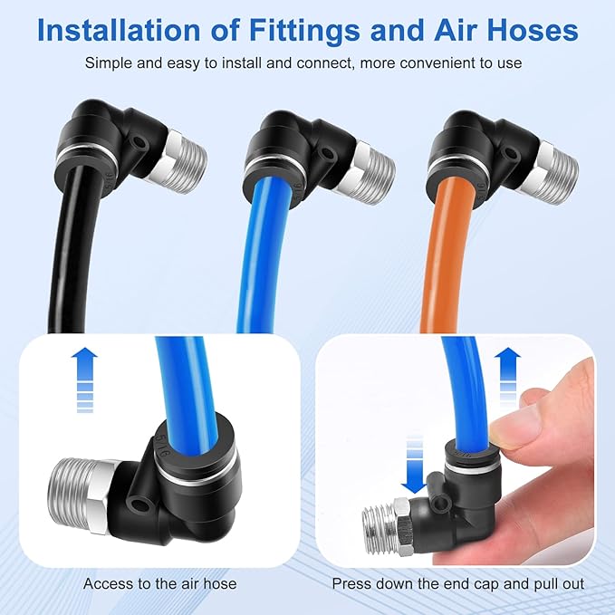12 Pcs Push to Connect Fittings 5/16 Inch Tube OD x 1/4 Inch NPT Thread Pneumatic Male Straight and Elbow Quick Connect Air line fittings