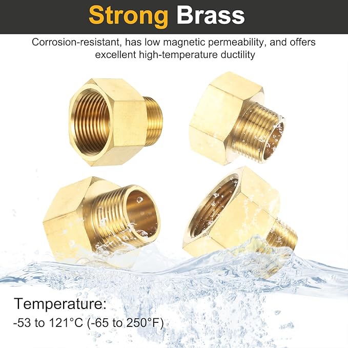 PATIKIL Brass Pipe Fitting, 3Pcs 1/4" NPT Male to 1/2" NPT Female Pipe Reducer Adapter Extension Connectors Brass Fittings for Water Gas Refrigeration