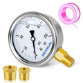 MEANLIN MEASURE 0~100Psi Stainless Steel 1/4" NPT 2.5" Single Scale FACE DIAL, Glycerin Filled Pressure Gauge, WOG Water Oil Air, Lower Mount, with 1/2" NPT and 3/8" NPT Hex Bushing