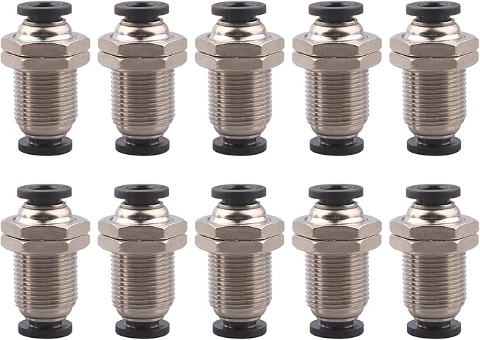 Bulkhead Union Push to Connect Tube Fitting 1/4 Inch Tube OD Double Threaded (10 Packs)