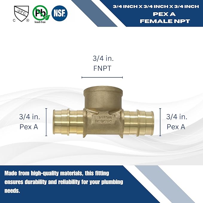 XFITTING Pex A 3/4 x Pex A 3/4 Inch x 3/4 Female NPT Tee, Pex A Female NPT Tee, 29-6-4=5XX, 5 Pieces
