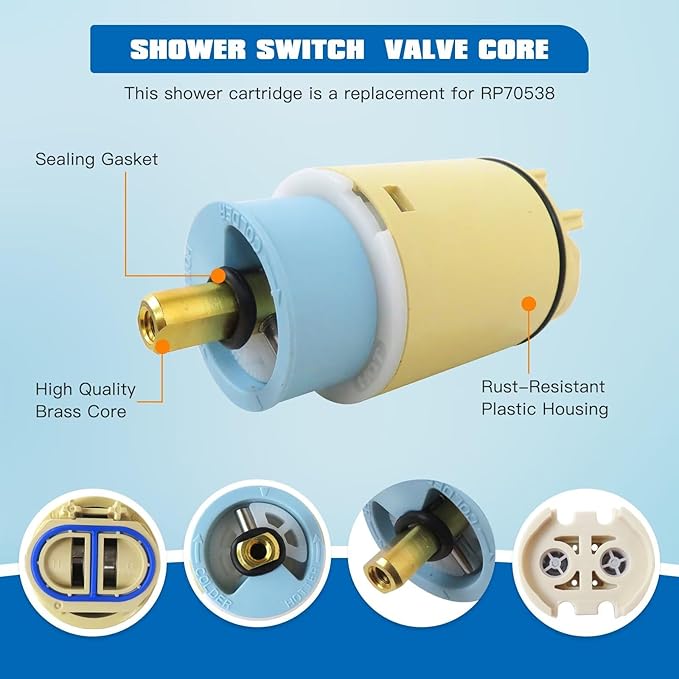 Single Function Pressure Balance Cartridge Replacement with Check Valve for Delta for Peerless Replaces RP70538 RP73625 for Single Handle Tub Shower Faucets
