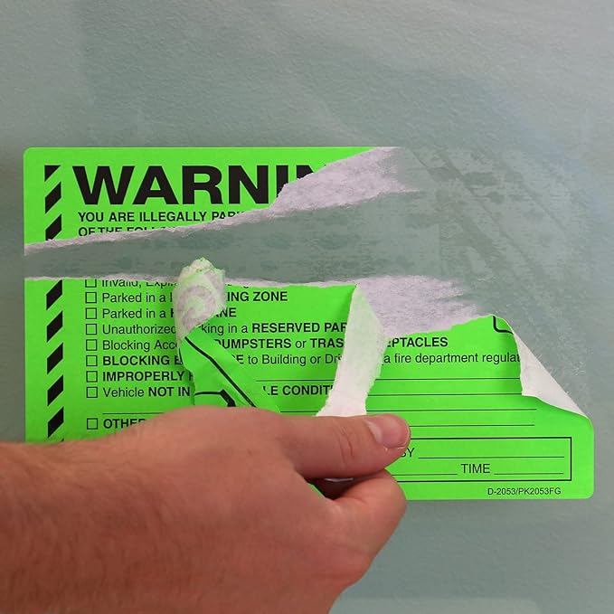 SmartSign Warning You are Illegally Parked Stickers | Book of 50 Labels with Liners, 5 x 8 inch, Tow Warning Parking Violation Sticker, Hard to Remove Write-On Tickets, Fluorescent Green