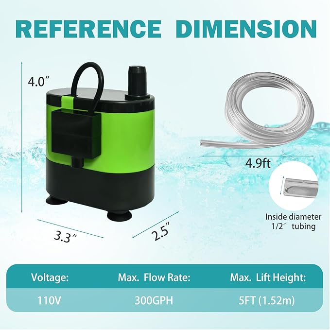 Small Pump With Level Sensor,5 FT Drain Lift,110V Automatic Submersible Water Pump Mini HAVC Condensate Pump For Dehumidifier,Air Conditioner, Ice Maker, Furnace,Air Cooler,PM02Green
