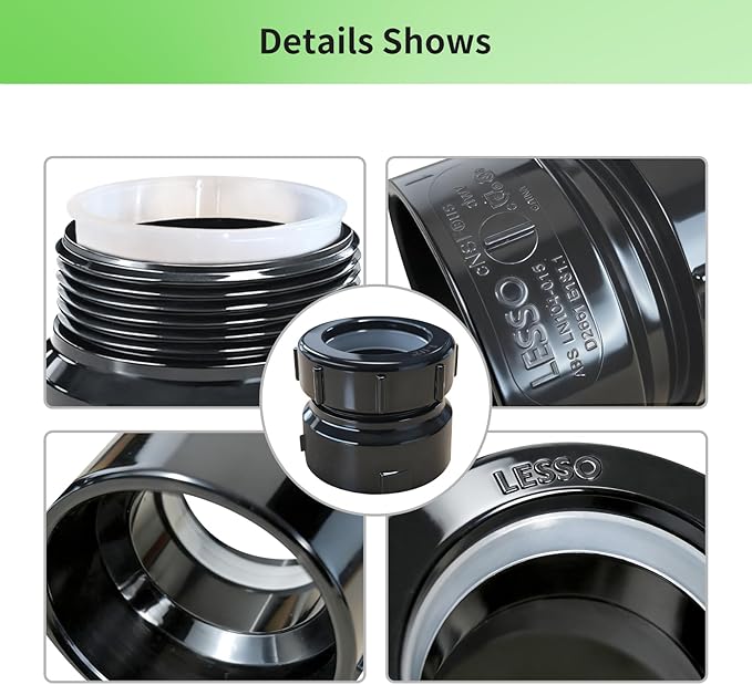 Lesso 2PCS 1-1/2" Hub x 1-1/4" Slip ABS P-Trap Adapter for kitchen sink drain kit