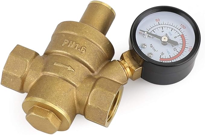 Topteng DN15 Brass Adjustable 1/2" Water Pressure Regulator Reducer With Gauge Meter