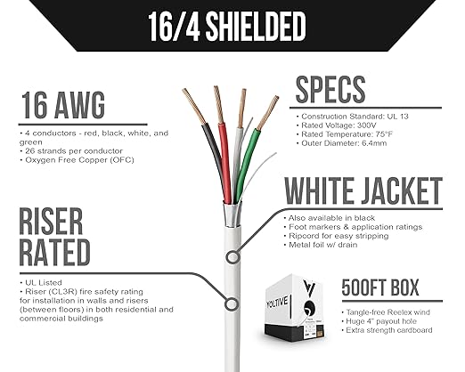 Voltive 16/4 Shielded Riser - CL3R Rated - Bare Copper - 500 Foot Box - White