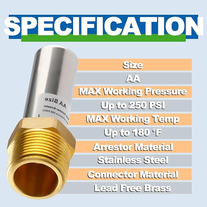 Stainless Steel Water Hammer Arrestor, 3/4 Inch MHT Straight Hammer Arrestor,Male Hose Thread Connection