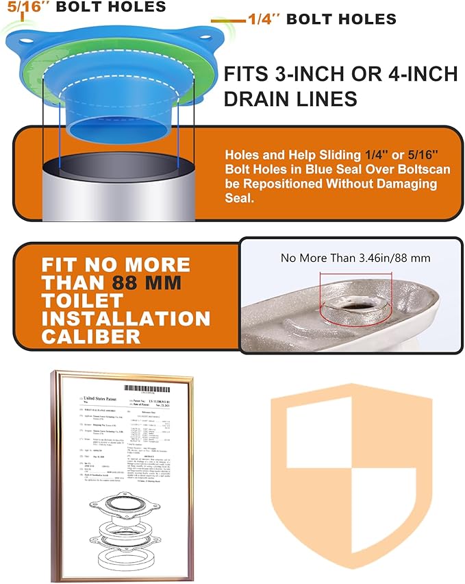 Toilet Flange Repair Kit with Elastic Wax Ring- Premium Toilet Seal and Gasket Replacement, Fits 3"/4" Drain Pipes, Professional Toilet Repair Solution, No Wax Mess Installation