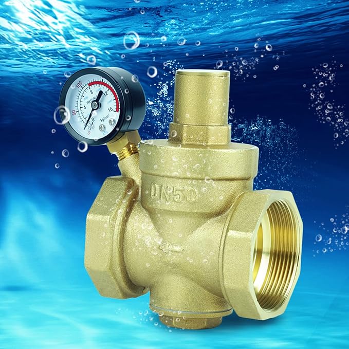 BSP DN50 Brass Water Pressure Reducing Valve Adjustable Gauge Flow Regulator for Tap Water Equipment Durable Piston Structure High Pressure Resistance 1.6Mpa