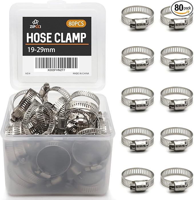 Hose Clamp 1 Inch, 80 Pack Stainless Steel Hose Clamps Worm Gear fuel line pipe clamps, 19-29mm (1 Inch)