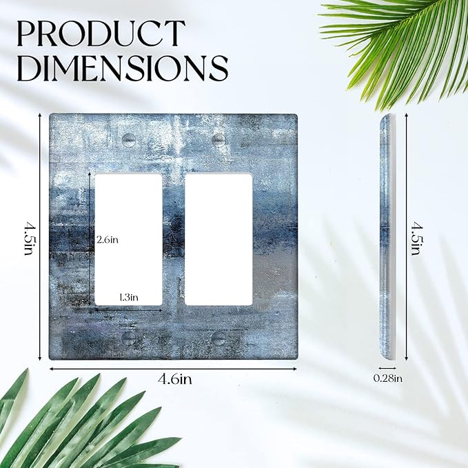 Blue and Grey 2-Gang Rocker Wall Plate Cover Abstract Art Decorative Light Switch Cover Modern Electrical Outlet Covers Kitchen Accessories & Decor
