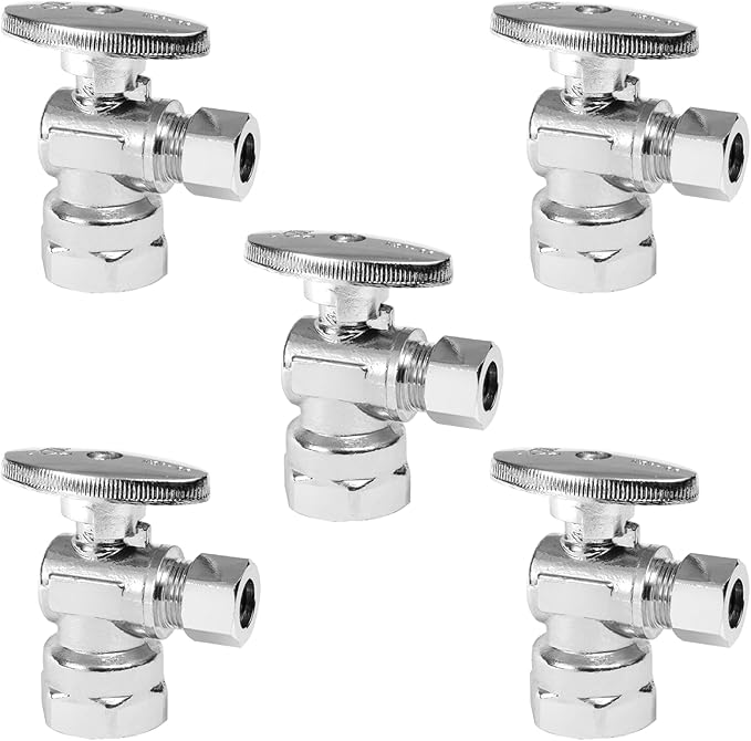 5-PCs HeSun Angle Stop Valve, 1/2" FIP X 3/8" OD Compression, 1/4 Turn Shut Off Valve, Chrome Plated Brass(VALVE054-5)